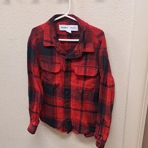 Old Navy Red and Black Plaid Button Down Shirt